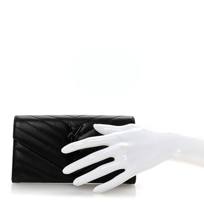 Saint Laurent Grain De Poudre Matelasse Chevron Monogram Flap Wallet Black 2 of 7