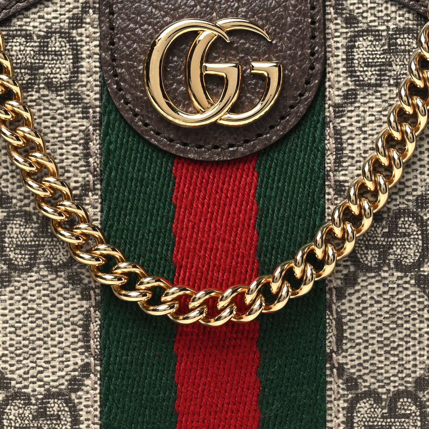 GG Supreme Monogram Top Handle Web Mini Ophidia Round Shoulder Bag Brown