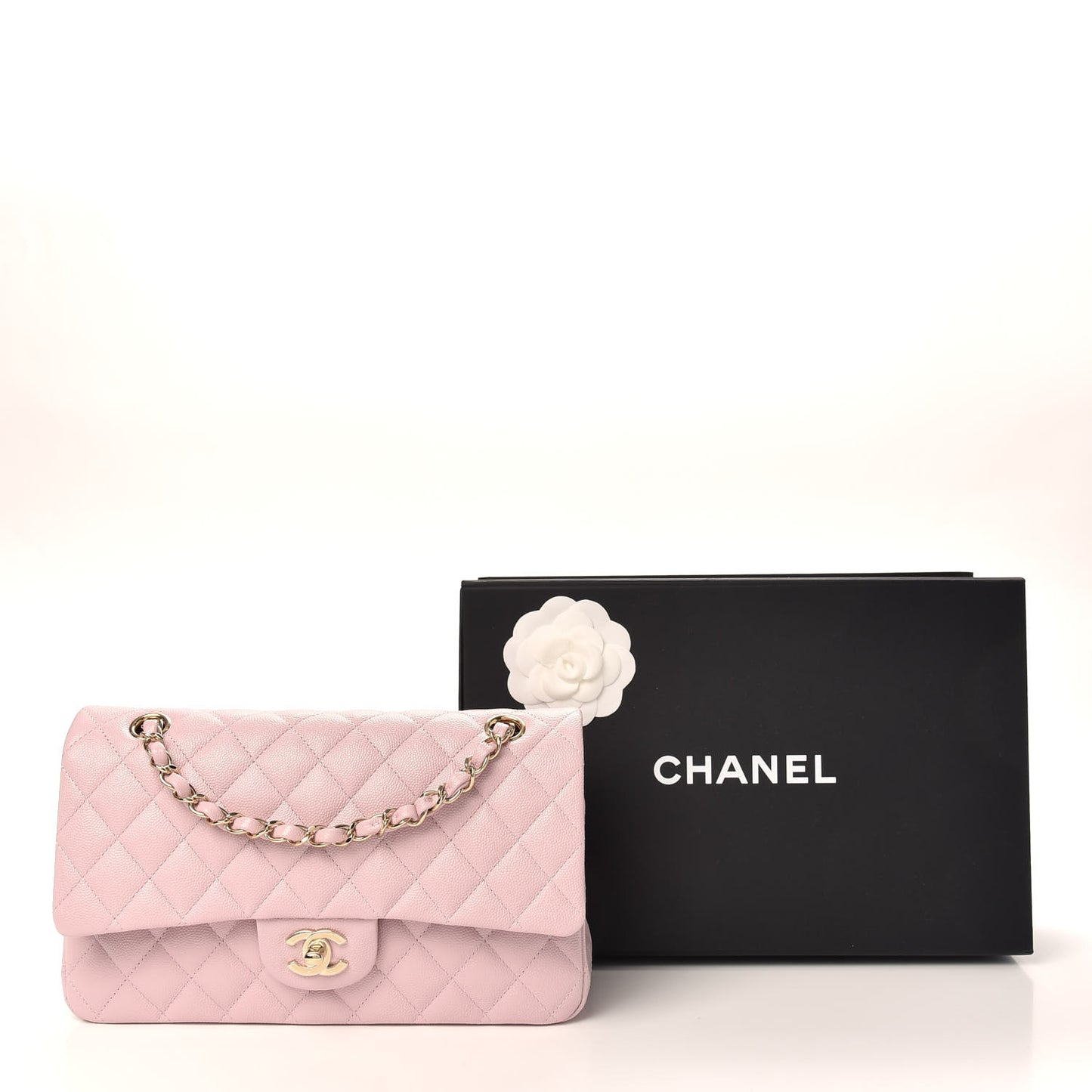 Caviar Quilted Medium Double Flap Light Pink