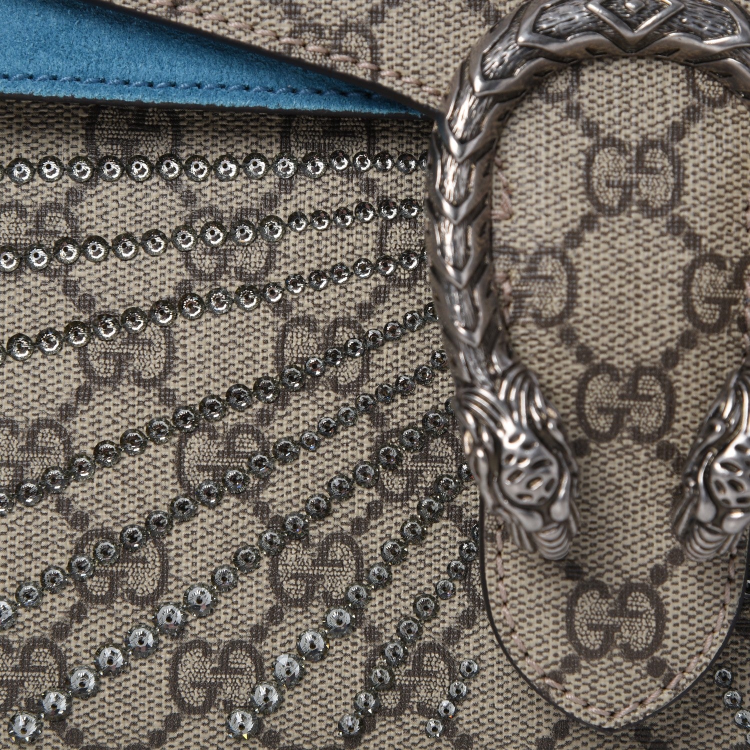 Gucci GG Supreme Monogram Angry Cat Embroidered Medium Dionysus Shoulder Bag Beige Ultramarine 10 of 14