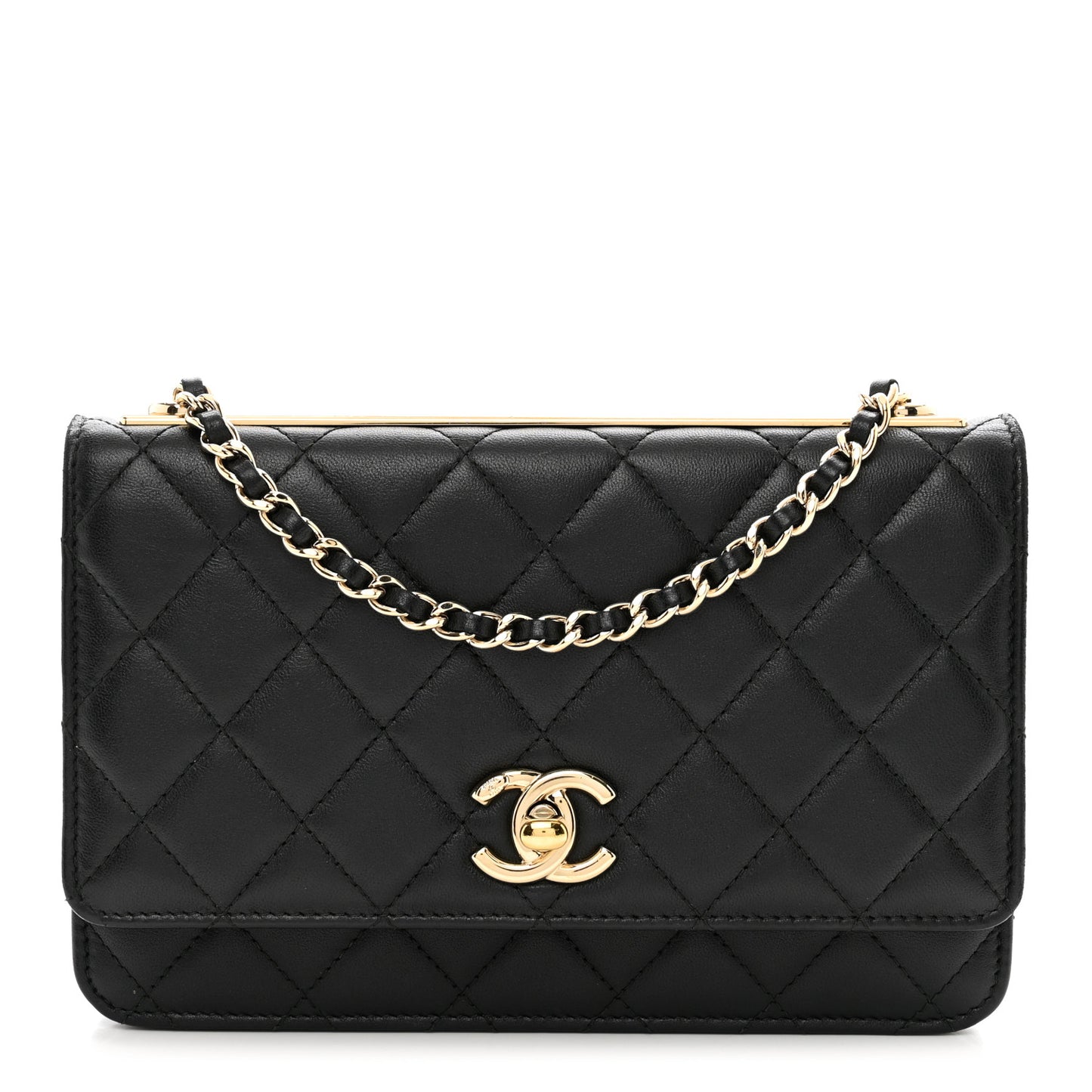 Lambskin Quilted Trendy CC Wallet On Chain WOC Black