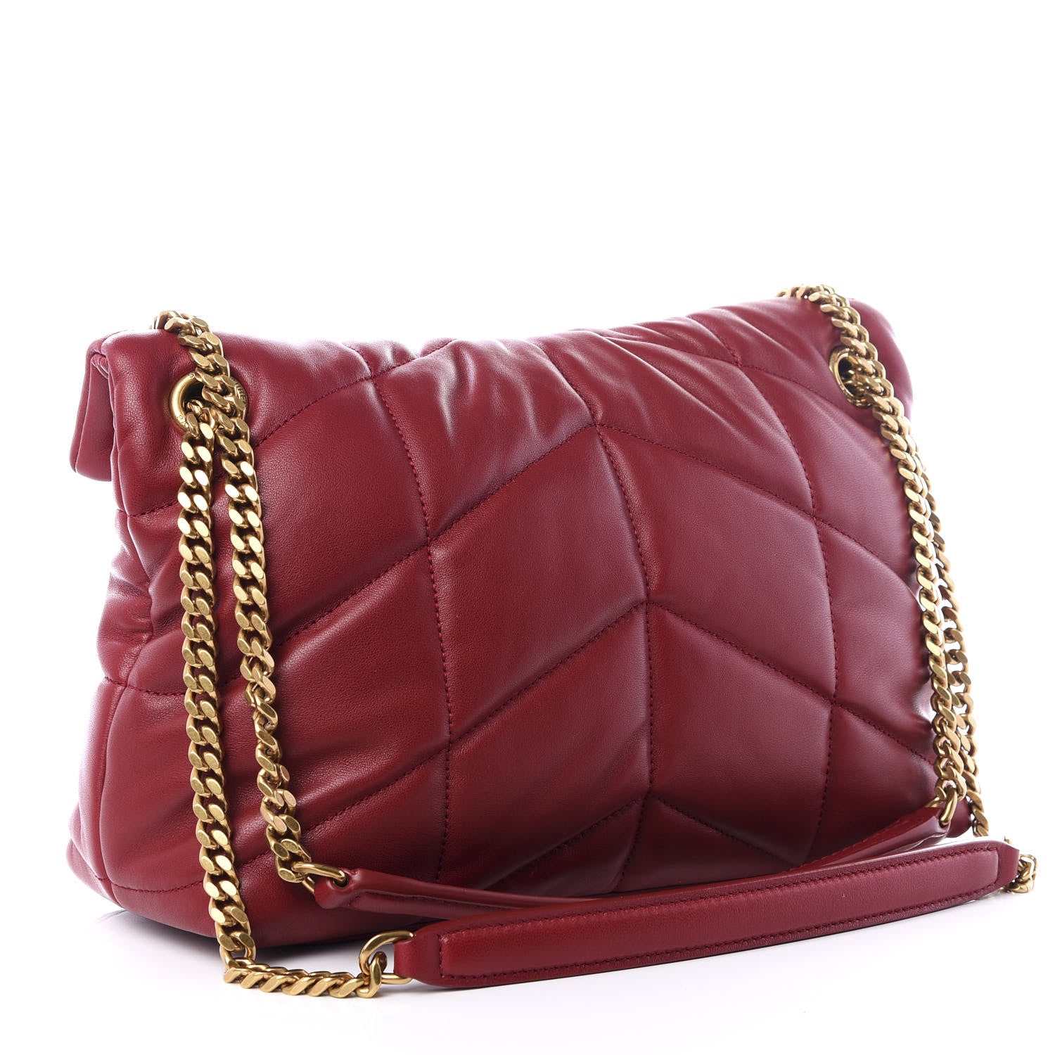 Saint Laurent Lambskin Quilted Small Loulou Puffer Monogram Chain Satchel Red 2 of 9