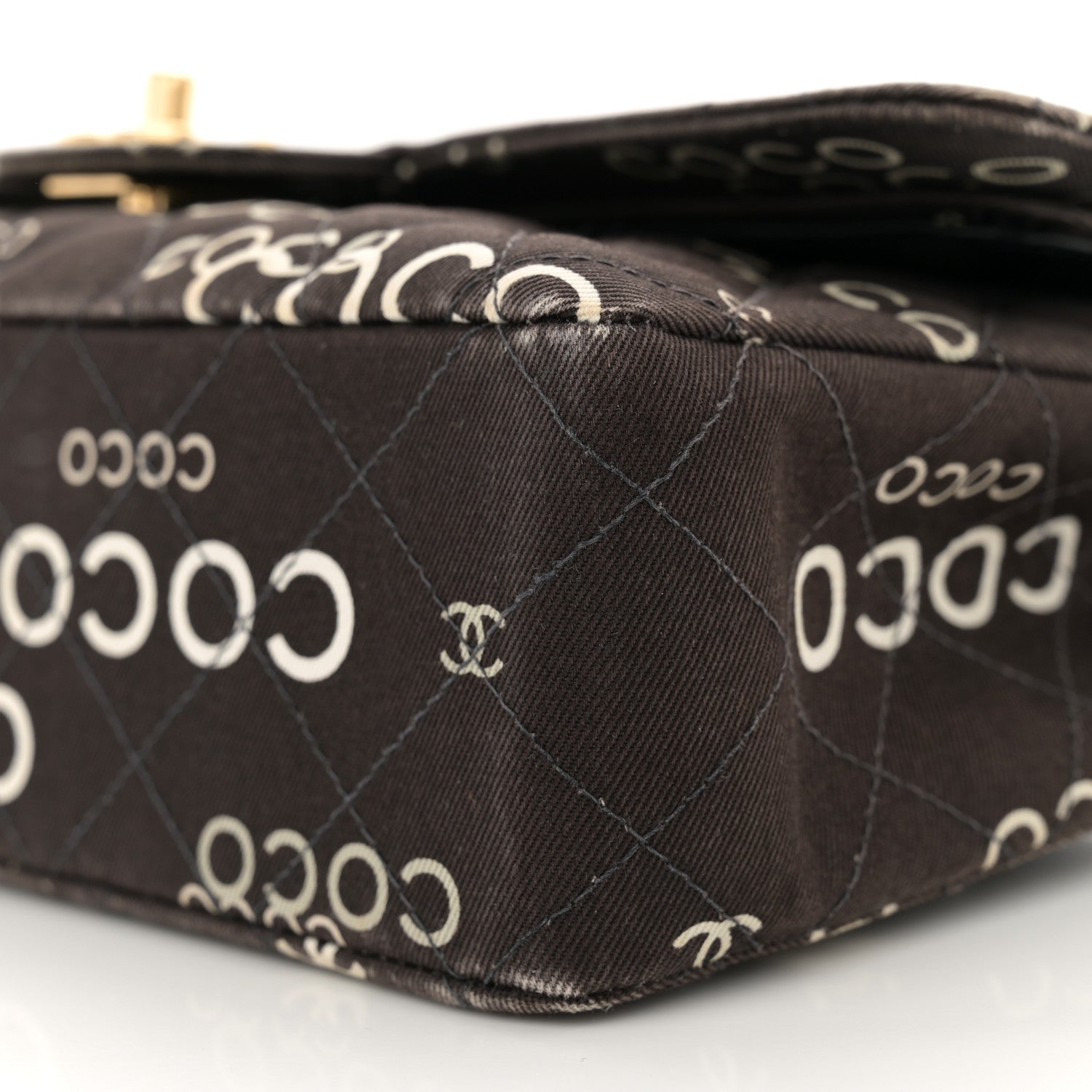 Chanel Canvas Coco Printed Quilted Medium Double Flap Black White 10 of 14