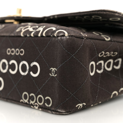 Chanel Canvas Coco Printed Quilted Medium Double Flap Black White 10 of 14