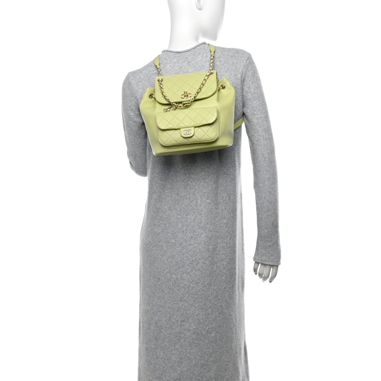 Lambskin Quilted Large Duma Drawstring Backpack Light Green