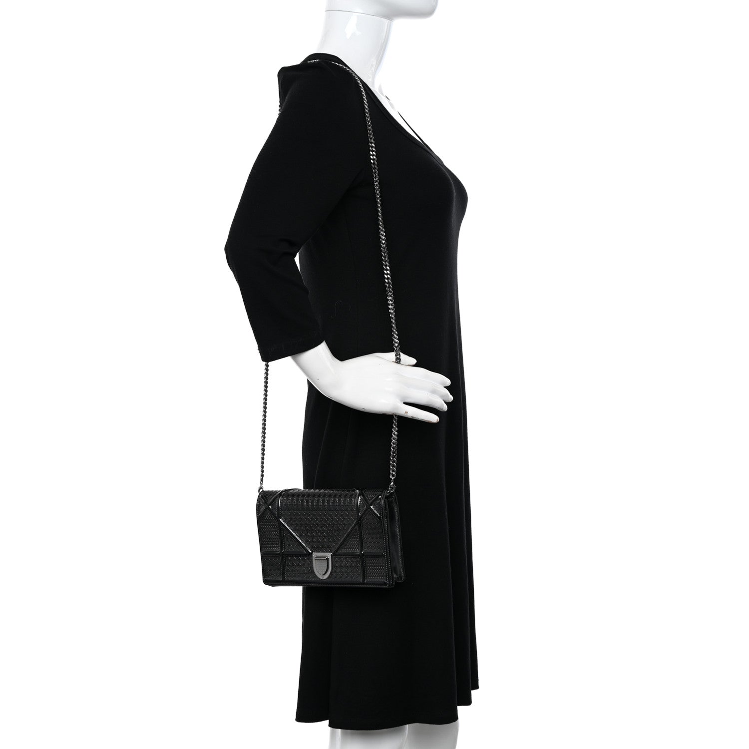 Christian Dior Metallic Patent Micro-Cannage Diorama Wallet on Chain Pouch Onyx Black 2 of 13