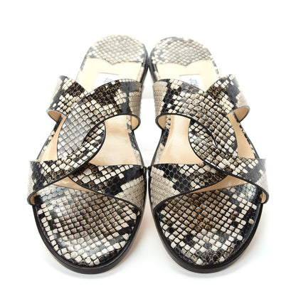 Jimmy Choo Calfskin Snake Print Atia Flat Sandals 38.5 Natural 5 of 10