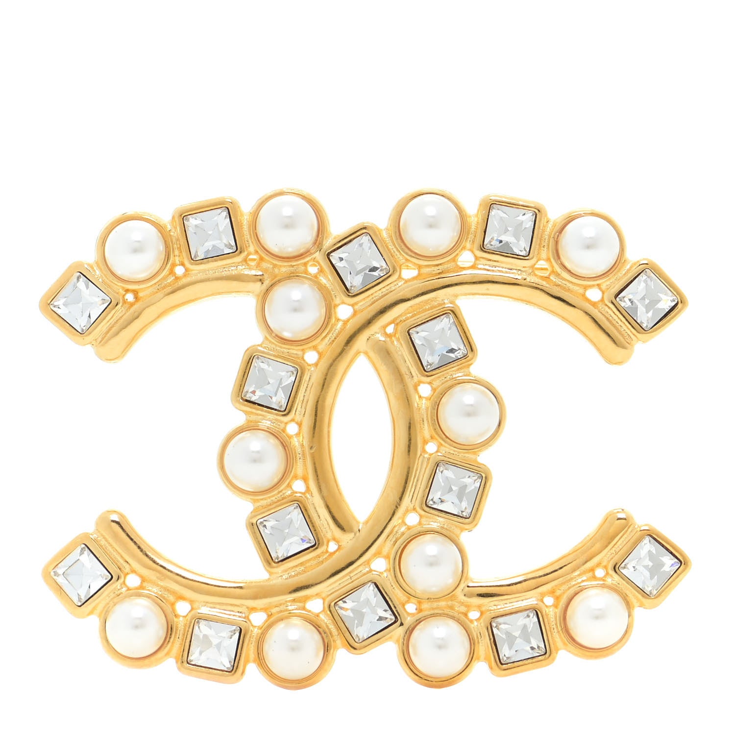 Chanel Pearl Crystal Baguette CC Brooch Gold 1 of 5