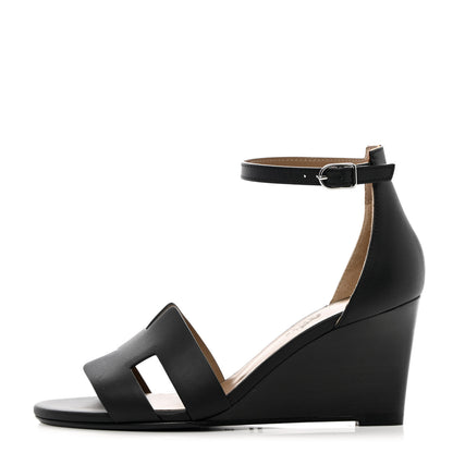 Hermes Calfskin Legend Wedge Sandals 35 Black 1 of 9