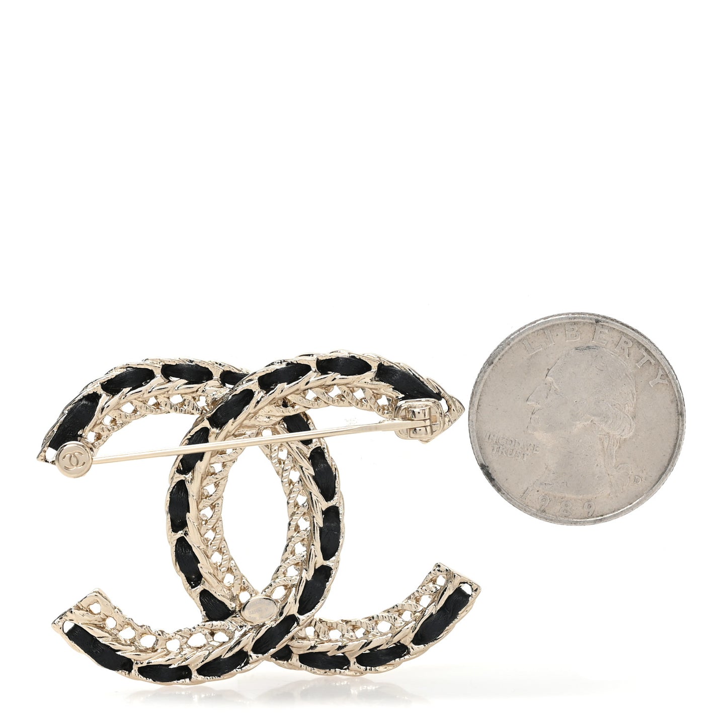 Lambskin Chain CC Brooch Black Gold