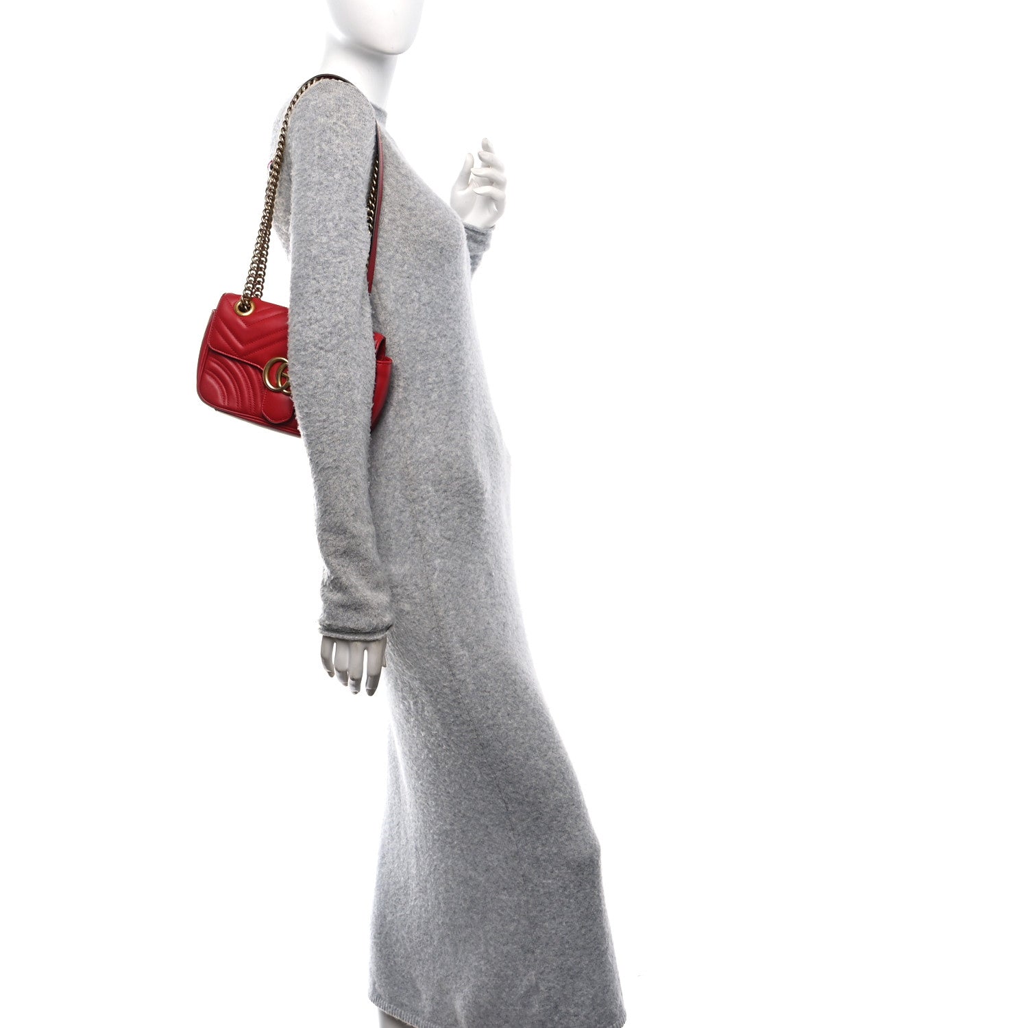 Gucci Calfskin Matelasse Mini GG Marmont Shoulder Bag Hibiscus Red 2 of 11