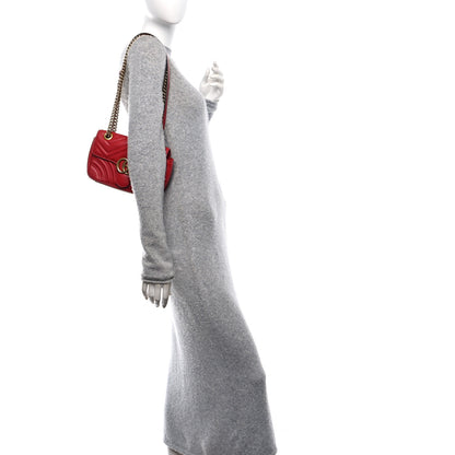 Gucci Calfskin Matelasse Mini GG Marmont Shoulder Bag Hibiscus Red 2 of 11