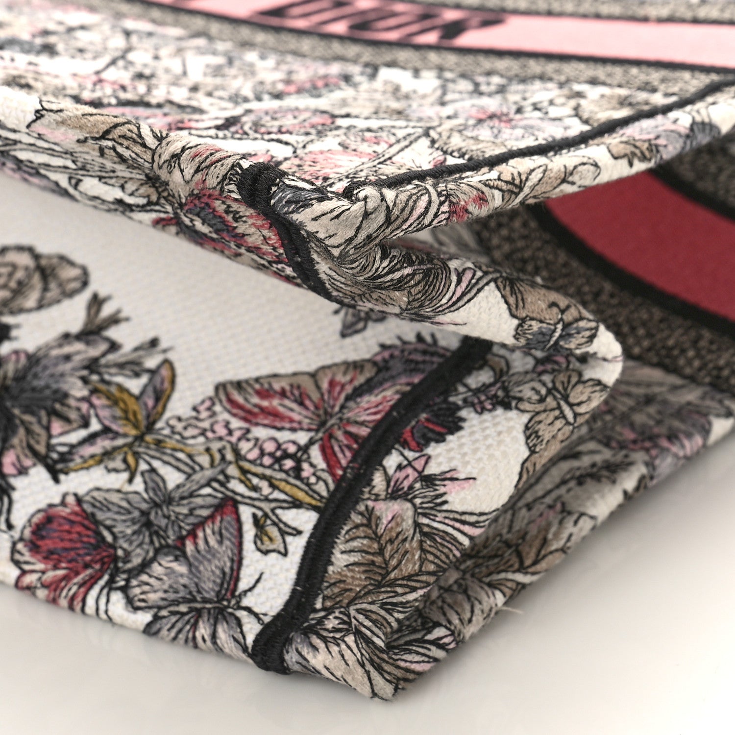 Christian Dior Canvas Embroidered Large Butterfly Around The World Book Tote White Pastel Pink 8 of 8