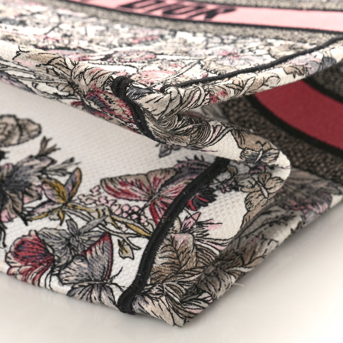 Canvas Embroidered Large Butterfly Around The World Book Tote White Pastel Pink