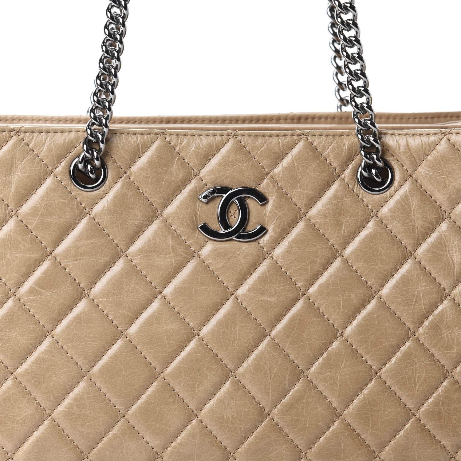 Chanel Glazed Calfskin Quilted Shopping Tote Beige 10 of 11