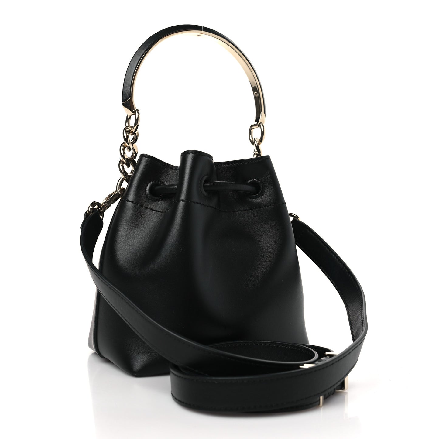 Smooth Shiny Calfskin Bon Bon Bucket Bag Black