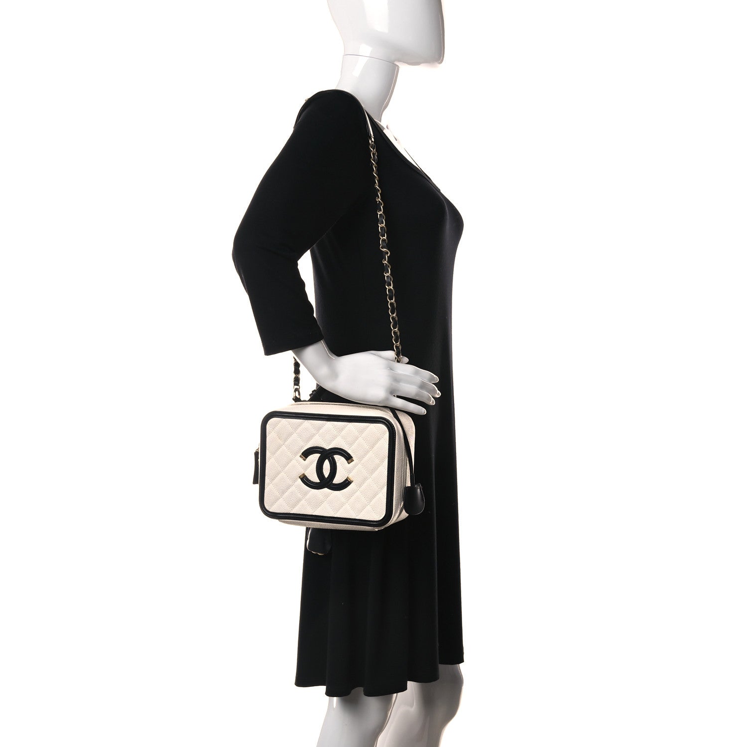 Chanel Caviar Quilted Medium CC Filigree Vanity Case White Black 2 of 19