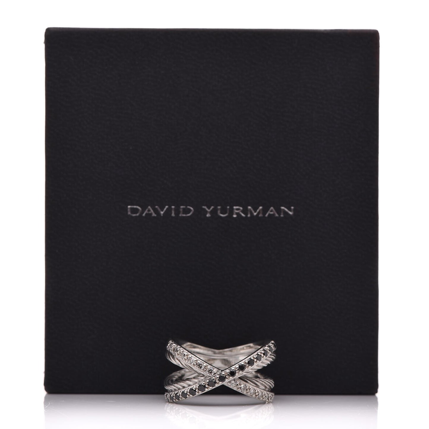 Sterling Silver Black White Diamond X Crossover Cable Ring 57 8