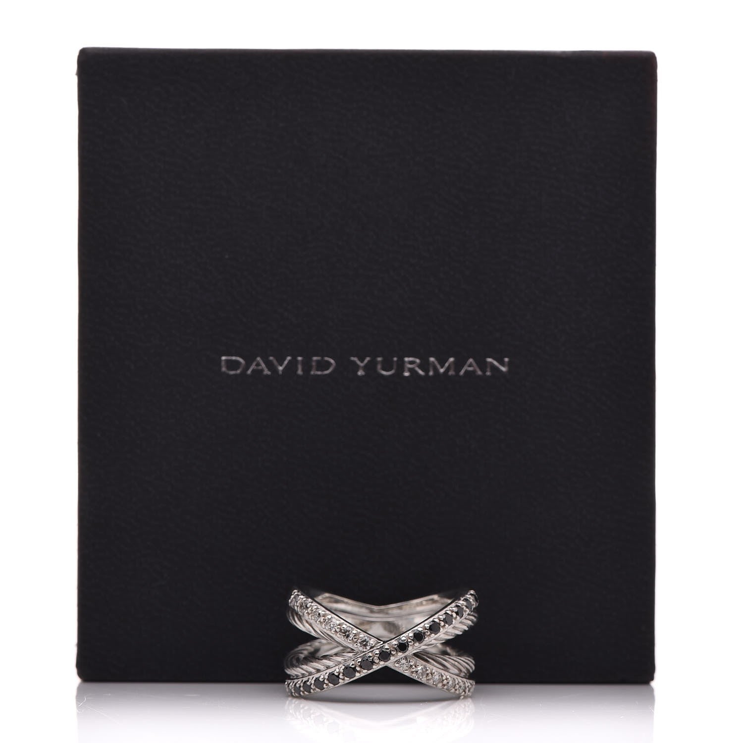 David Yurman Sterling Silver Black White Diamond X Crossover Cable Ring 57 8 8 of 8