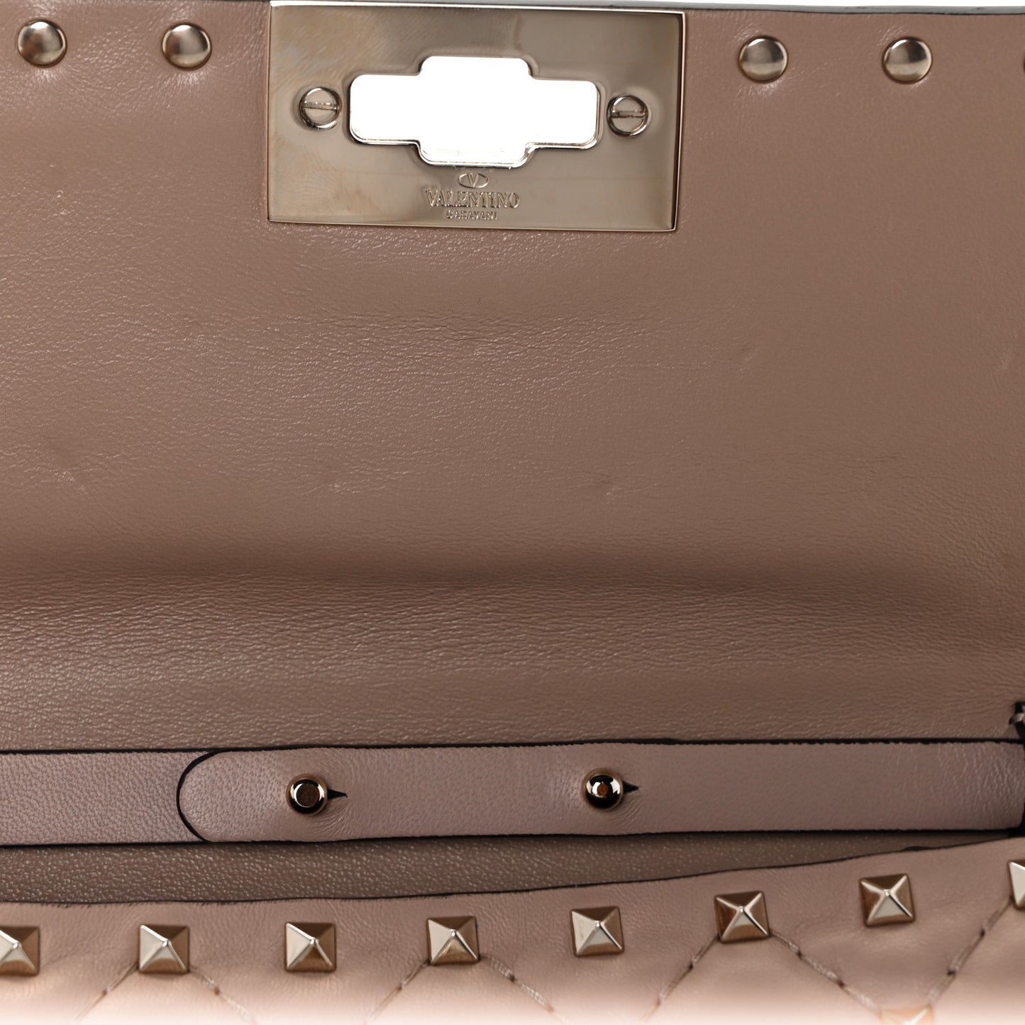 Lambskin Rockstud Spike Wallet on Chain Poudre