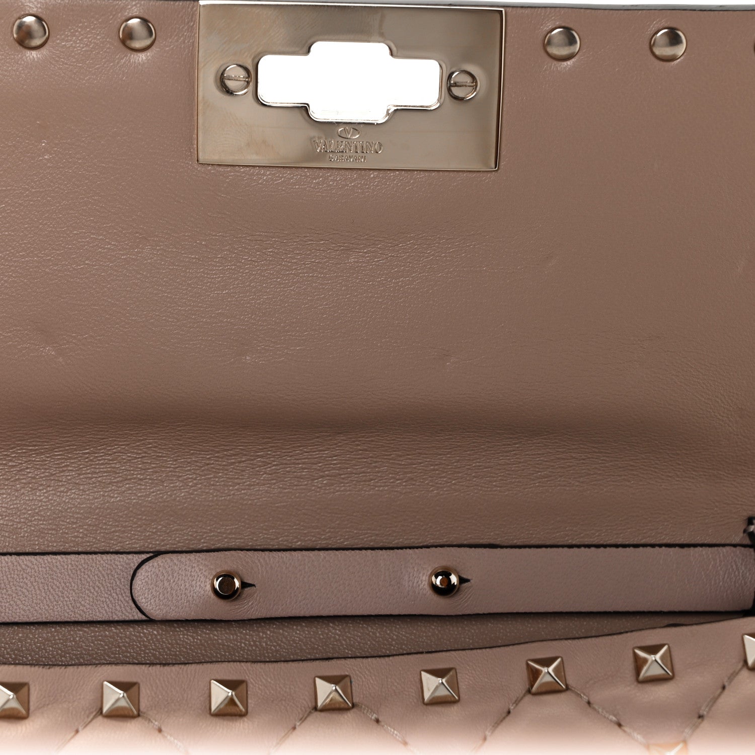 Valentino Garavani Lambskin Rockstud Spike Wallet on Chain Poudre 9 of 10