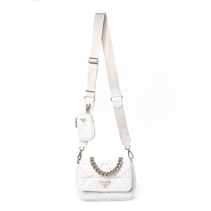 Prada Nappa Re-Nylon Triangle Quilted Patchwork System Flap Shoulder Bag White 1 of 12