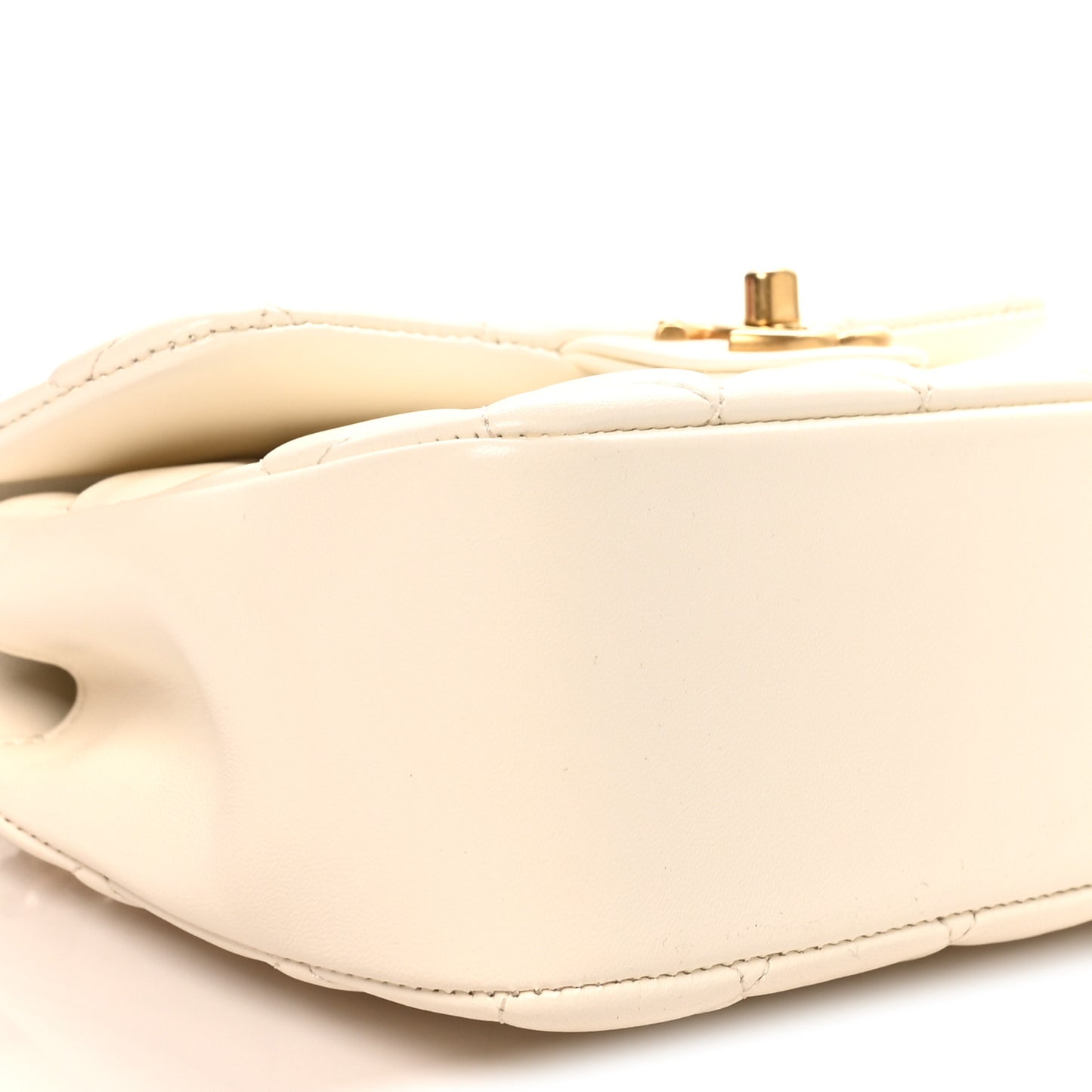 Shiny Lambskin Quilted Pearl Twist Mini Square Flap White