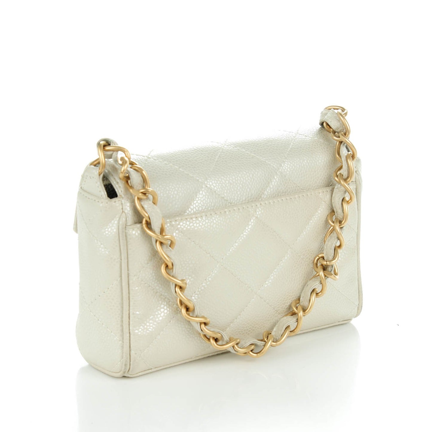Caviar Quilted Mini Evening Bag Pearl