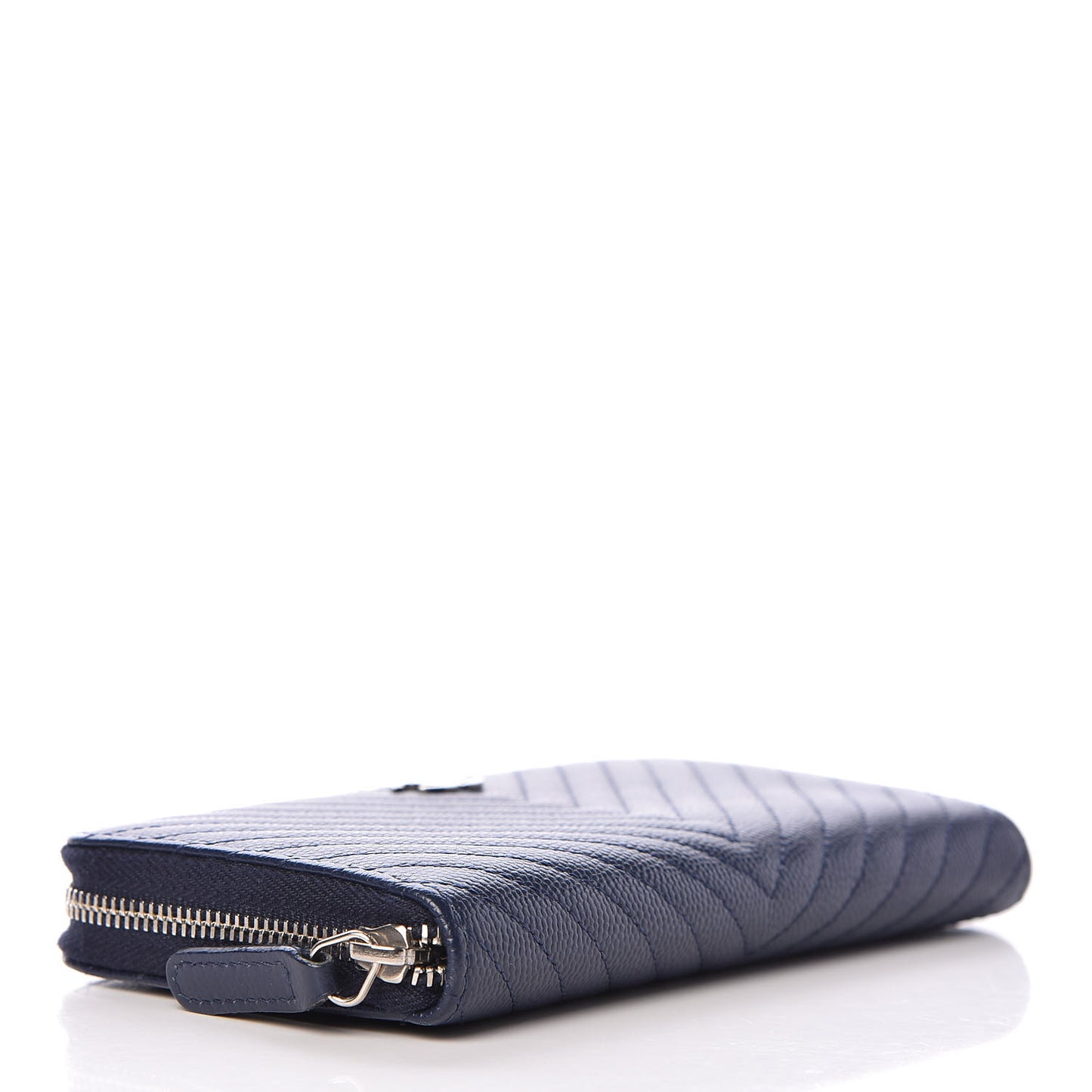 Caviar Chevron Quilted Small Zip Around Wallet Navy