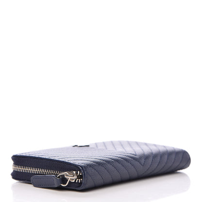 Chanel Caviar Chevron Quilted Small Zip Around Wallet Navy 4 of 10