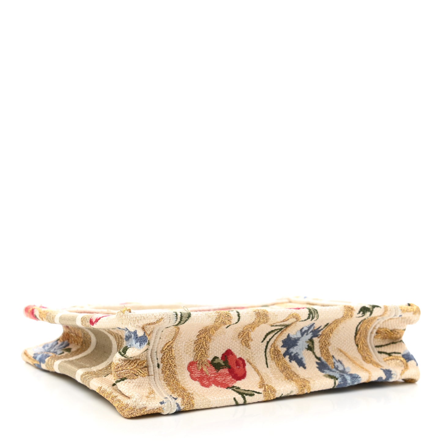 Canvas Embroidered Hibiscus Printed Mini Book Tote Beige Multicolor