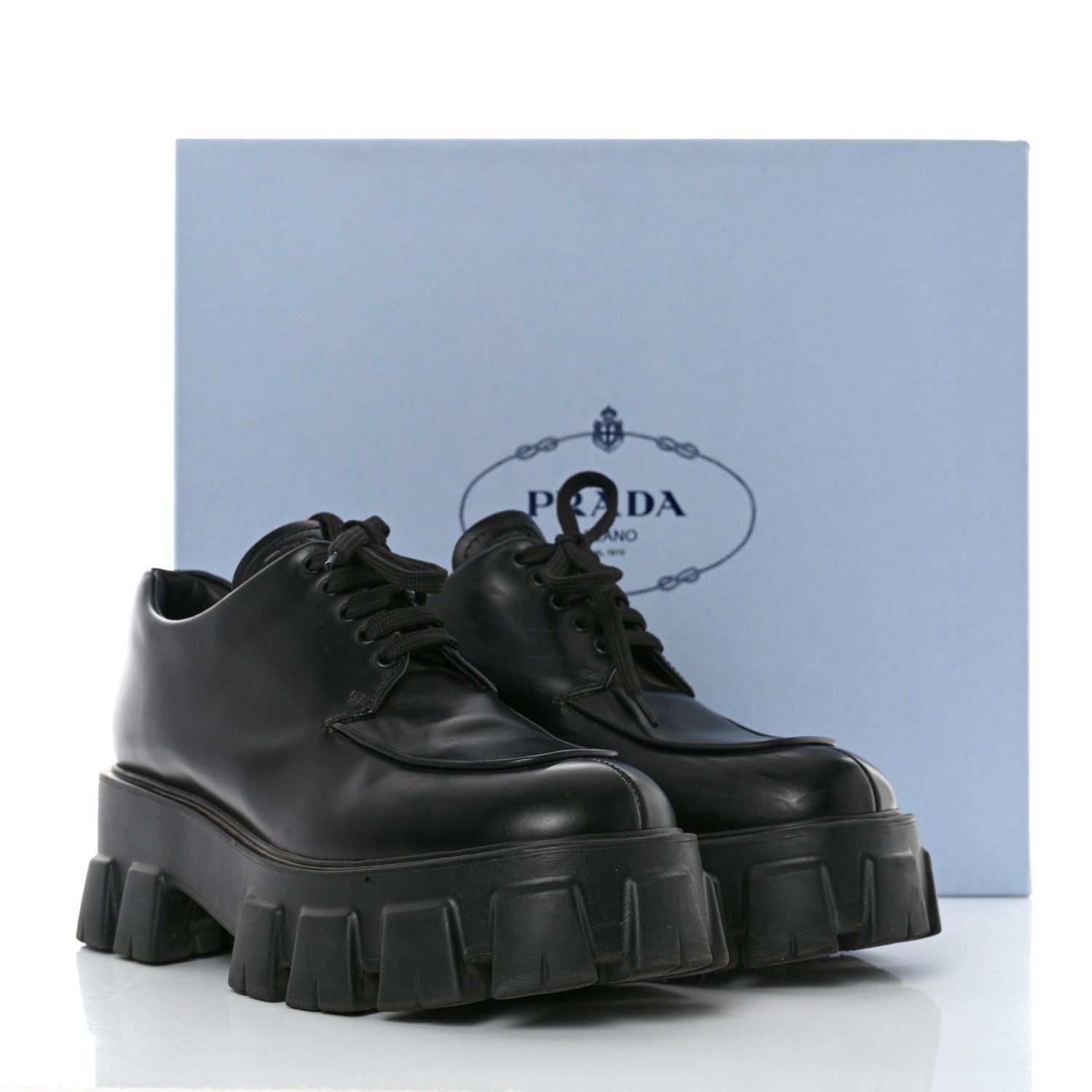 Prada Spazzolato Rois Monolith 55mm Derby Loafers 39 Black 11 of 11