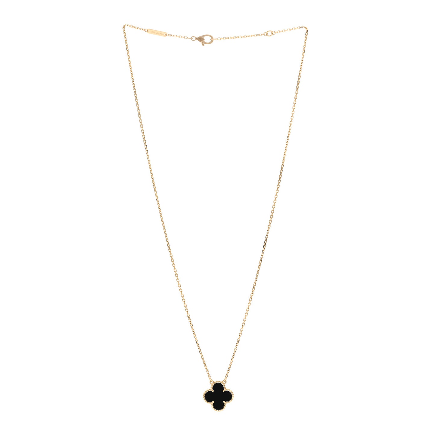 18K Yellow Gold Black Onyx Vintage Alhambra Pendant Necklace