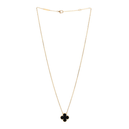 Van Cleef & Arpels 18K Yellow Gold Black Onyx Vintage Alhambra Pendant Necklace 3 of 6