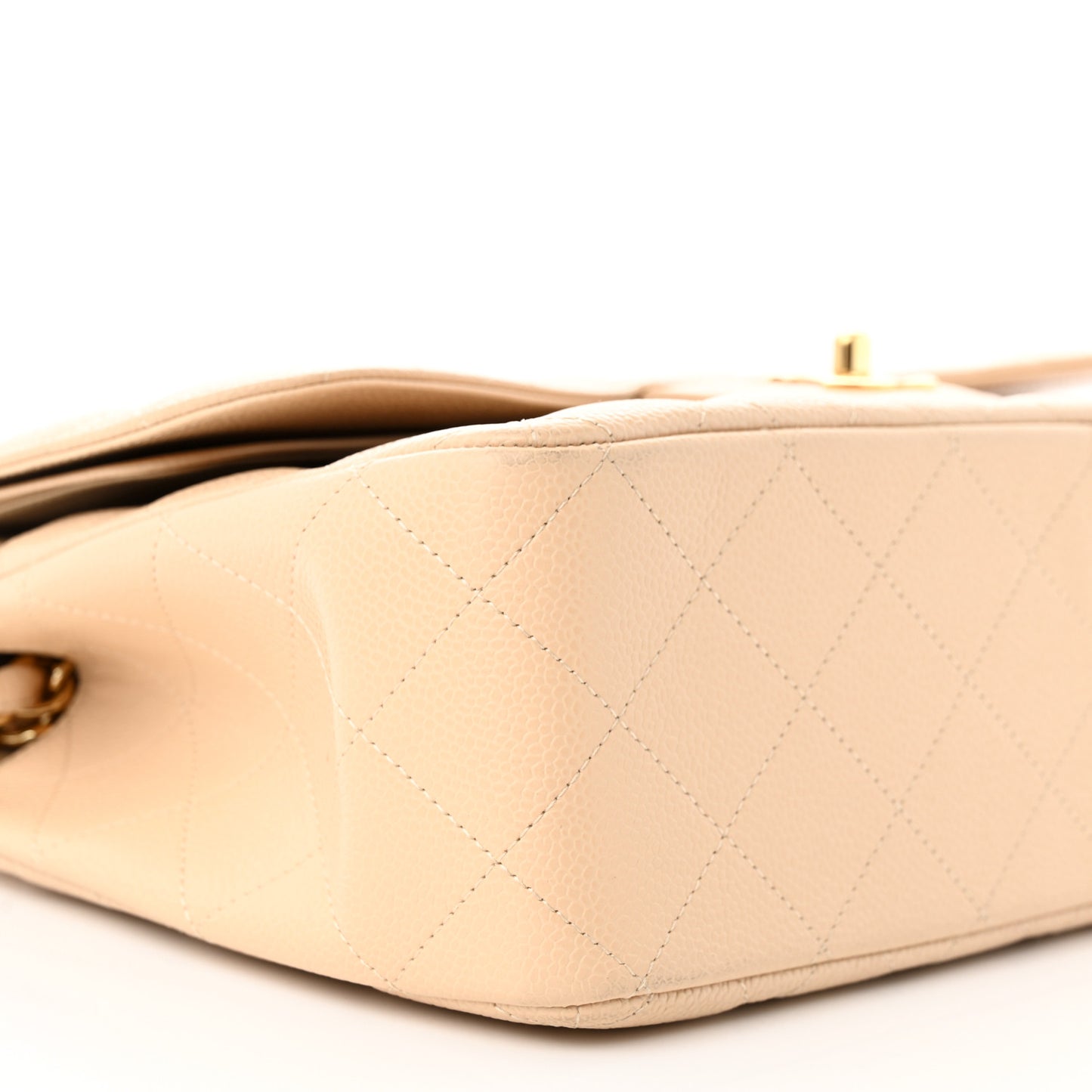 Caviar Quilted Jumbo Double Flap Beige