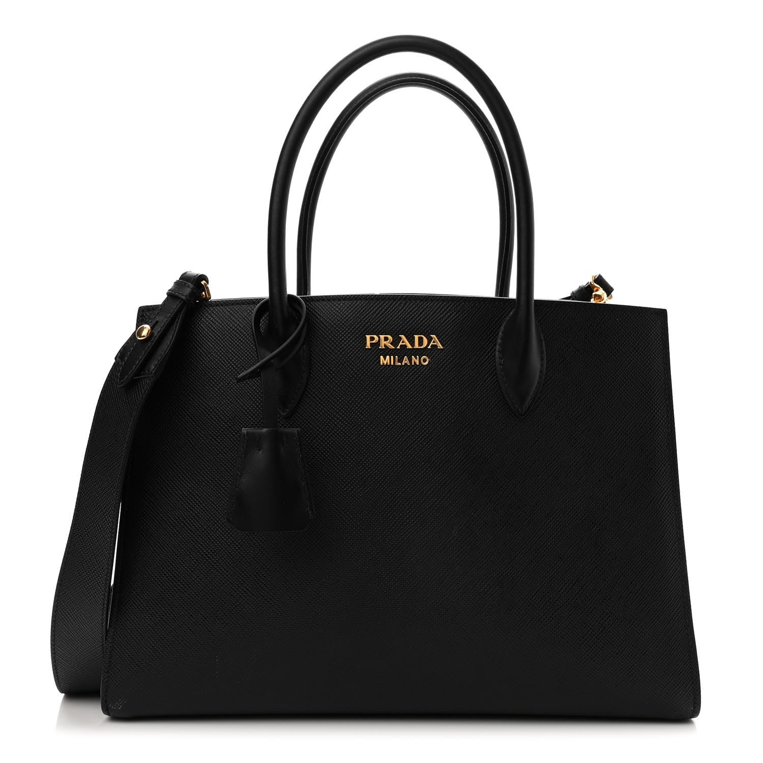 Prada Saffiano City Calfskin Large Bibliothèque Top Handle Black Fuoco 1 of 11