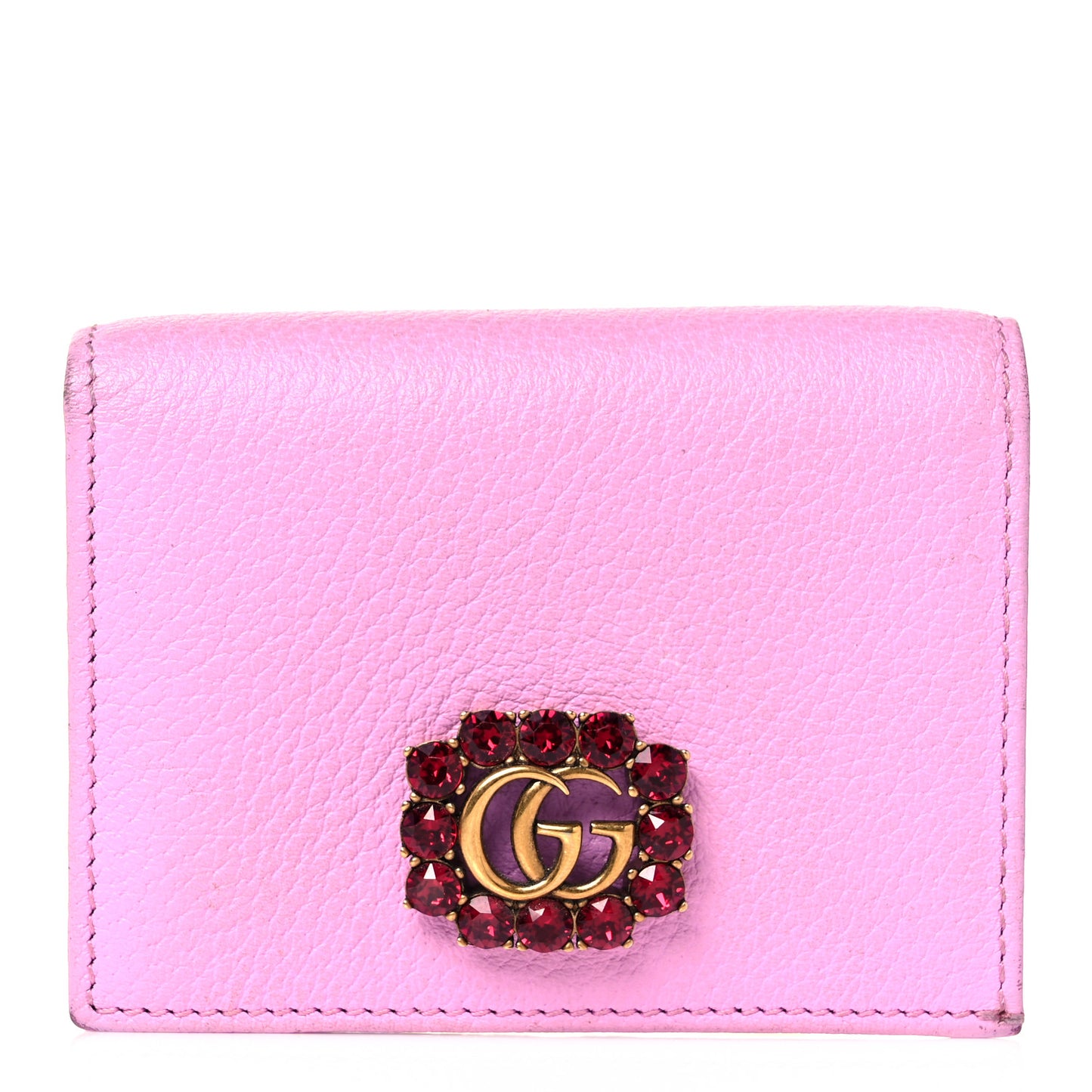 Calfskin Crystal Double G Card Case Wallet Malva