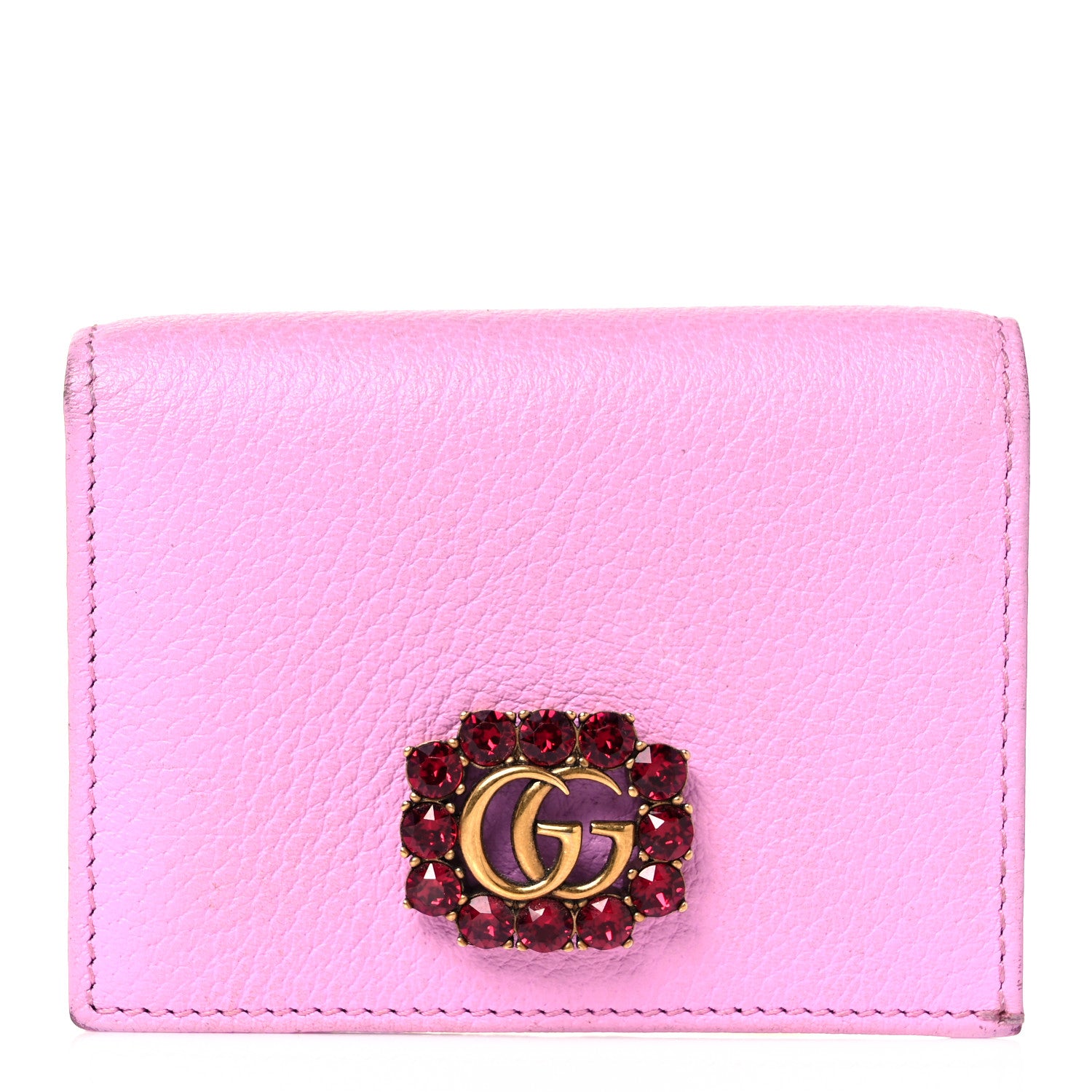 Gucci Calfskin Crystal Double G Card Case Wallet Malva 1 of 9