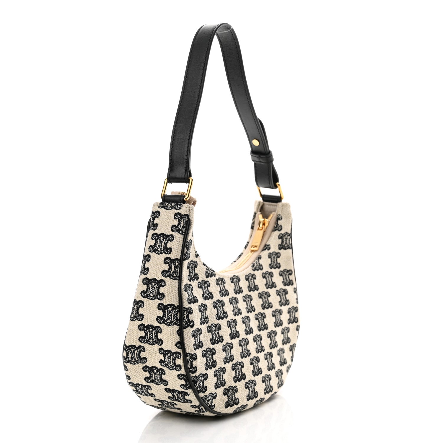 Celine Cotton Gabardine Bouclette Embroidered Medium Strap Ava Triomphe Shoulder Bag Black 3 of 10