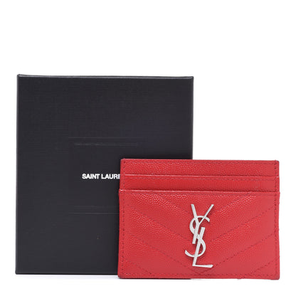Saint Laurent Grain De Poudre Matelasse Chevron Monogram Credit Card Case Rouge Eros 8 of 8