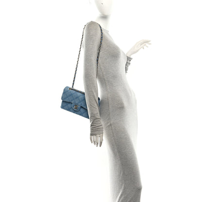 Chanel Printed Denim Quilted Small Double Flap Light Blue 2 of 11
