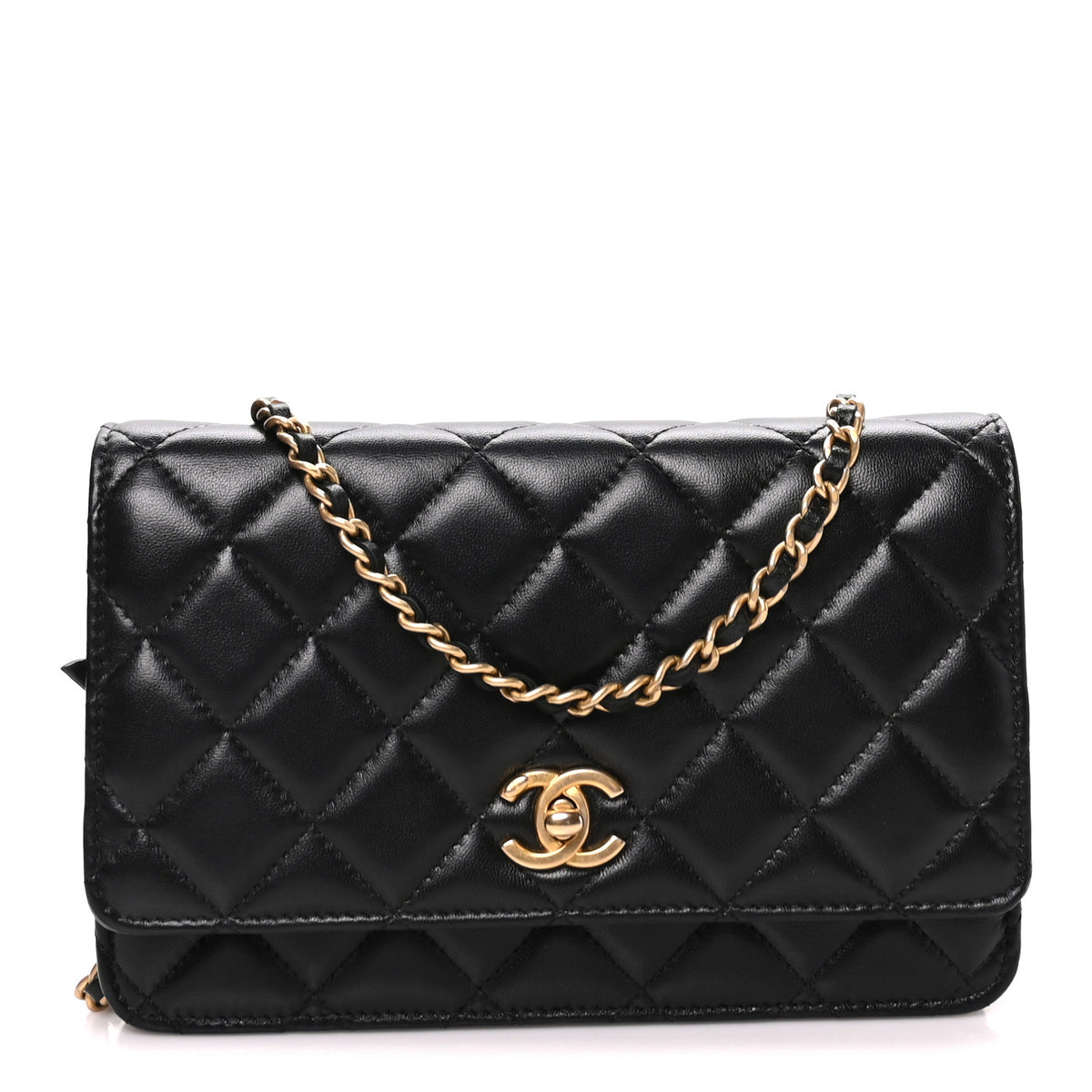 Chanel Lambskin Quilted CC Pearl Crush Wallet on Chain WOC Black 1 of 10