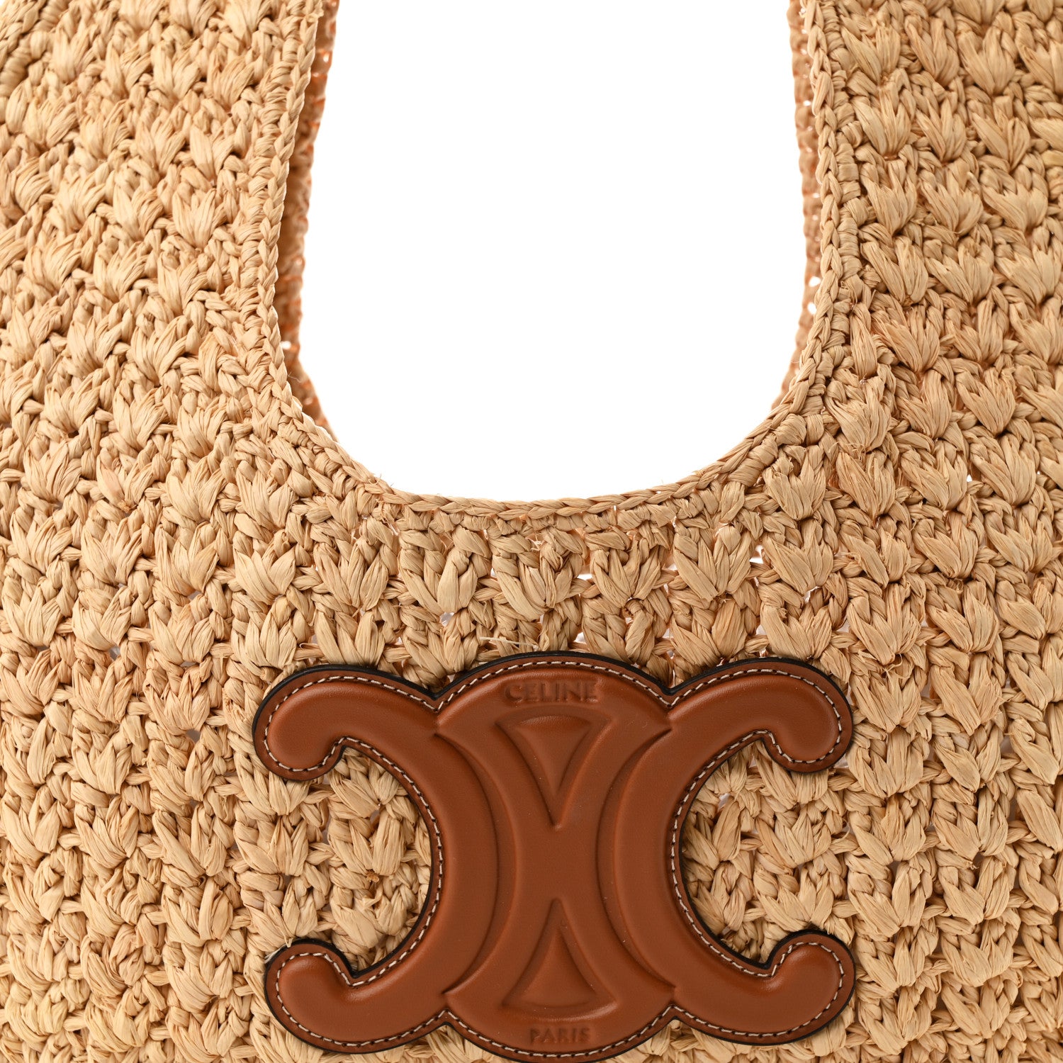 Celine Raffia Calfskin Triomphe Panier Hobo Bag Natural Tan 7 of 9