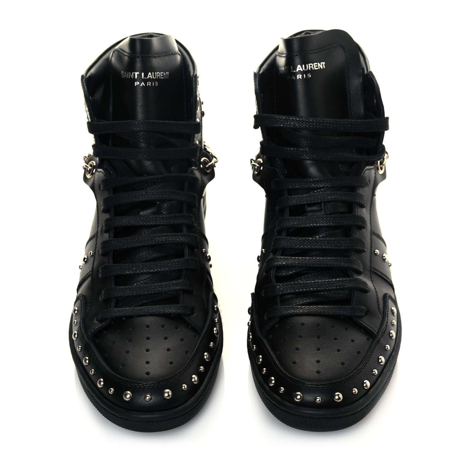 Saint Laurent Calfskin Saint Lauren Stud Wolly SL-22 High Top Sneakers 37 Black 4 of 8