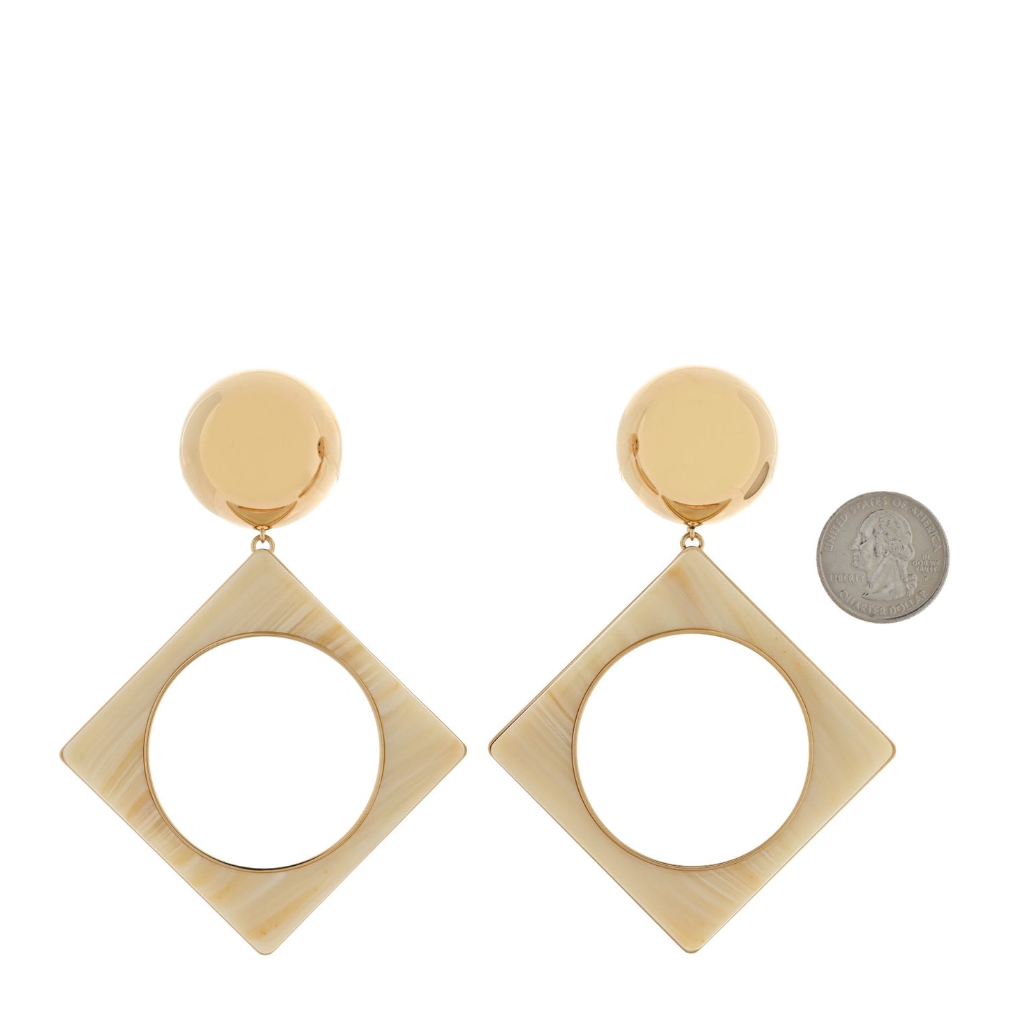Metal Resin Square Geometric Clip On Earrings Creme Dor