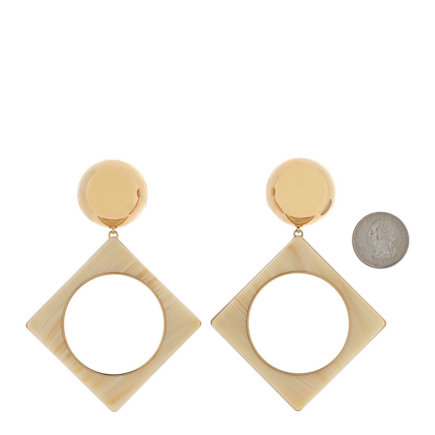 Saint Laurent Metal Resin Square Geometric Clip On Earrings Creme Dor 2 of 4