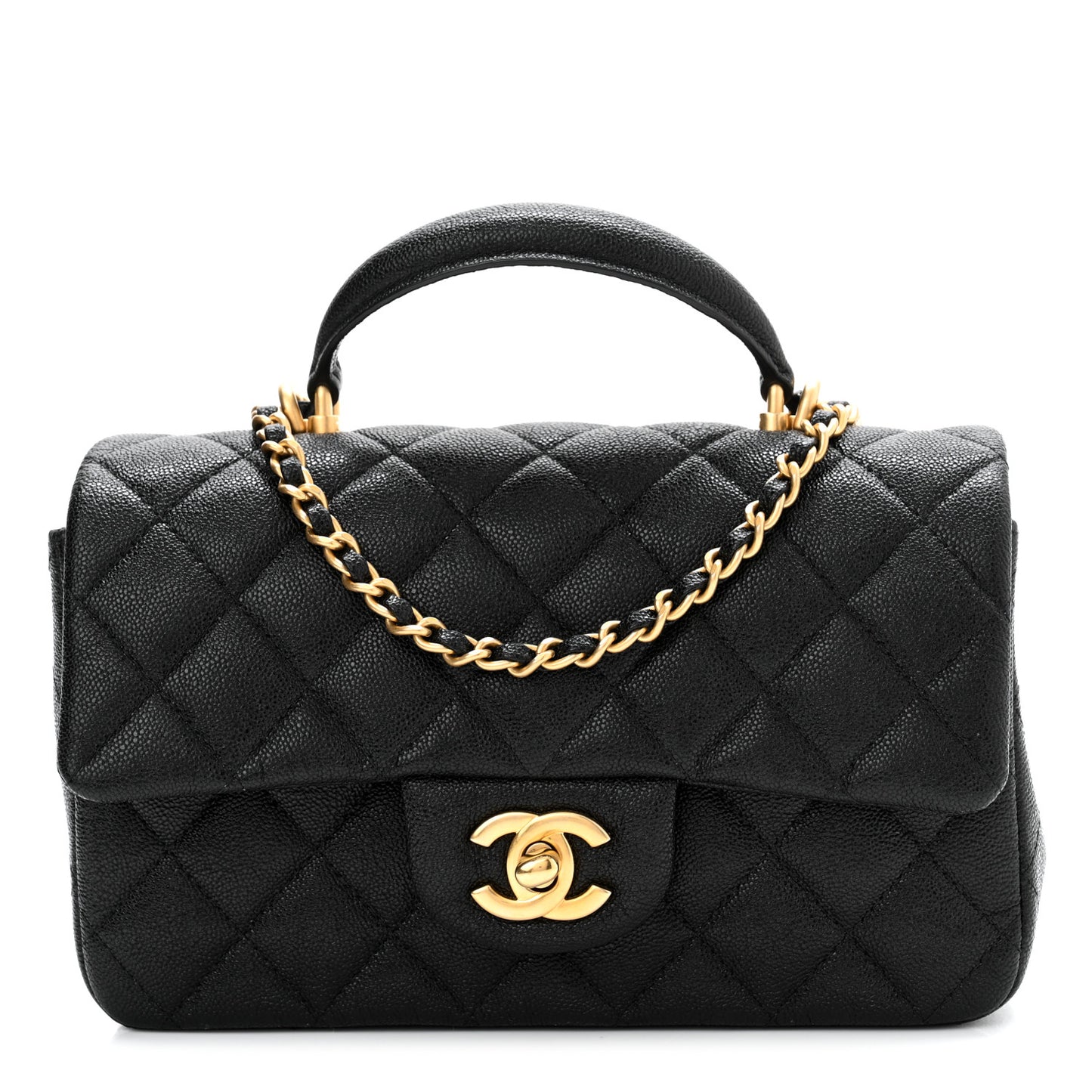 Caviar Quilted Mini Top Handle Rectangular Flap Black