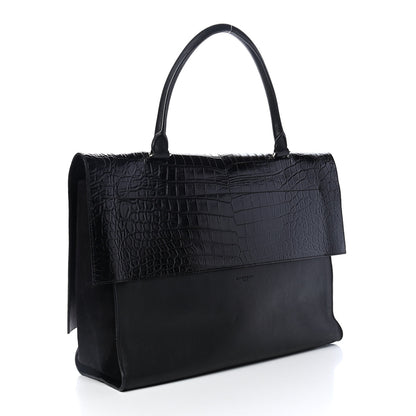 Givenchy Calfskin Crocodile Embossed Large Shark Lock Satchel Black 2 of 4