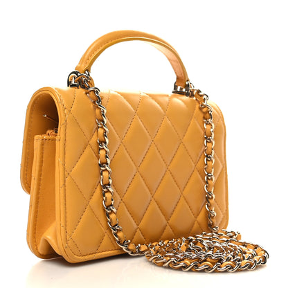 Chanel Lambskin Quilted Flap Phone Holder With Chain Yellow 3 of 14