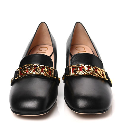 Gucci Malaga Kid Sylvie Web Chain Mid Heel Loafers 37 Black 2 of 8
